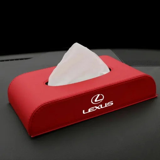 レクサス LEXUS 車用ティッシュボックス PUレザー 高級ティッシュケース 磁石開閉 車内収納ケース ロゴ入り 防水 レッド