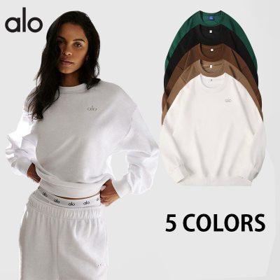 Alo Yoga クルーネックスウェット アロヨガ レディース トレンドデザイン カジュアルウェア リラックスフィット 秋冬シーズン 多色展開 ホワイト ピンク グレー ブルー ネイビー