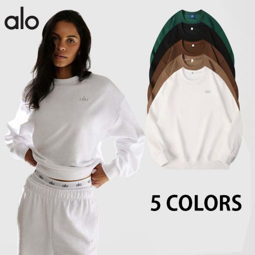 Alo Yoga クルーネックスウェット アロヨガ レディース トレンドデザイン カジュアルウェア リラックスフィット 秋冬シーズン 多色展開 ホワイト ピンク グレー ブルー ネイビー