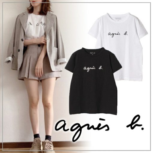 agnes b. アニエスベー ロゴ 半袖 Tシャツ シンプル無地 カジュアル レディース 半袖 Tシャツ