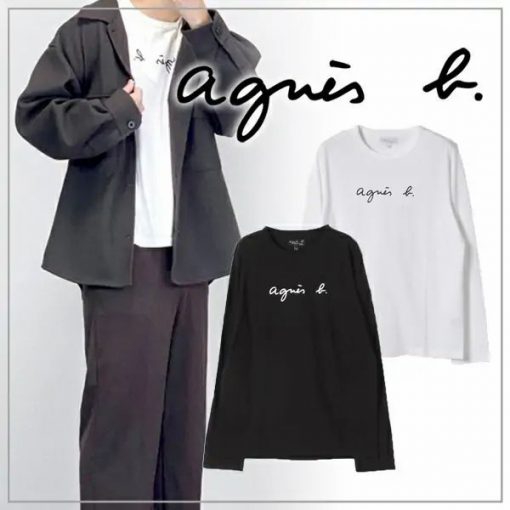 【2枚大特価】agnes b. アニエスベー ロゴ 長袖 Tシャツ シンプル無地 カジュアル メンズ レディース 長袖 Tシャツ