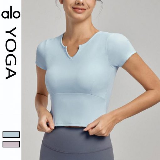 Alo Yoga アロヨガ Tシャツ シンプル無地 カジュアル レディース スポーツウェア 通勤 ブルー ピンク