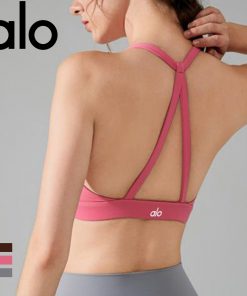 Alo Yoga アロヨガ ライトサポート スポーツブラ 揺れない クロスバック サポートブラ ヨガウェア 美胸 サポート力抜群 サポートブラ ヨガ ランニング ジョギング ダンス ブラウン ブラック