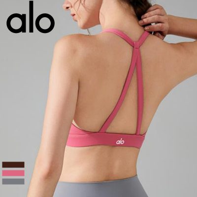 Alo Yoga アロヨガ ライトサポート スポーツブラ 揺れない クロスバック サポートブラ ヨガウェア 美胸 サポート力抜群 サポートブラ ヨガ ランニング ジョギング ダンス ブラウン ブラック