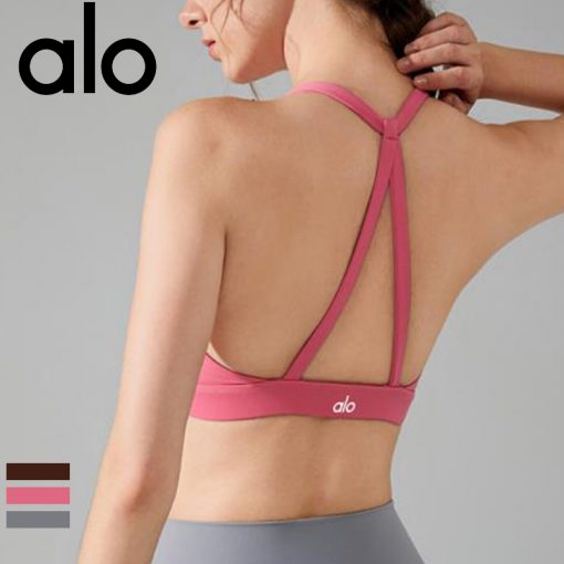 Alo Yoga アロヨガ ライトサポート スポーツブラ 揺れない クロスバック サポートブラ ヨガウェア 美胸 サポート力抜群 サポートブラ ヨガ ランニング ジョギング ダンス ブラウン ブラック