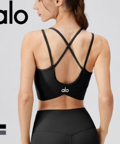 Alo Yoga アロヨガ ライトサポート スポーツブラ 揺れない クロスバック サポートブラ ヨガウェア 美胸 ブラック パープル