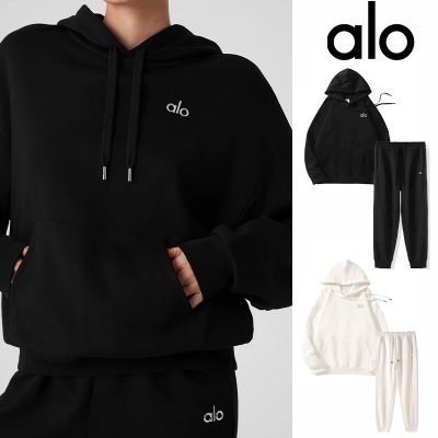 Alo Yoga アロヨガ 上下セット フィットネス ウェア パーカー+パンツ レディース ヨガ タイト トレーニング 長袖 ランニング スポーツフィットネス ブラック ホワイト