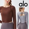 Alo Yoga アロヨガ 長袖 リブ トップス パーカー ブラウン グレー レディース スウェット ランニング トレンドデザイン フィットネス トレーニング 春夏 ヨガ