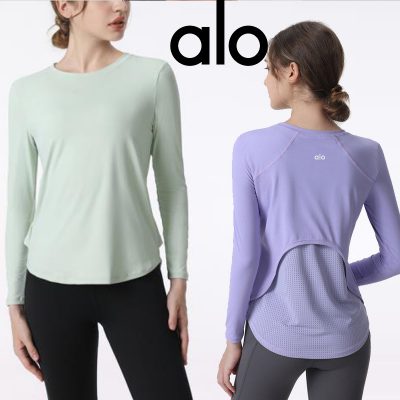 Alo Yoga アロヨガ 長袖 リブ トップス パーカー レディース スウェット ランニング トレンドデザイン フィットネス トレーニング 春夏 ヨガ グリーン パープル