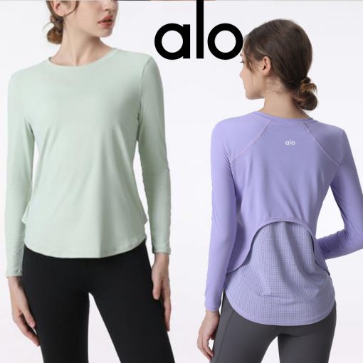 Alo Yoga アロヨガ 長袖 リブ トップス パーカー レディース スウェット ランニング トレンドデザイン フィットネス トレーニング 春夏 ヨガ グリーン パープル
