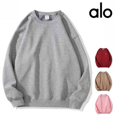 Alo Yoga クルーネックスウェット アロヨガ レディース 3D logo トレンドデザイン カジュアルウェア リラックスフィット 春秋 ブラウン グレー ピンク レッド