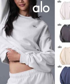 Alo Yoga クルーネックスウェット アロヨガ レディース 3D logo トレンドデザイン カジュアルウェア リラックスフィット 春秋 ホワイト ダークグレー ネイビー ベージュ