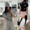 Tシャツ Unique SEI ユニークセイ リボン付きクロップドTシャツ 可愛い 韓国風 トップス レディース おしゃれ カジュアル 着回し 春夏 グレー ブラック ホワイト