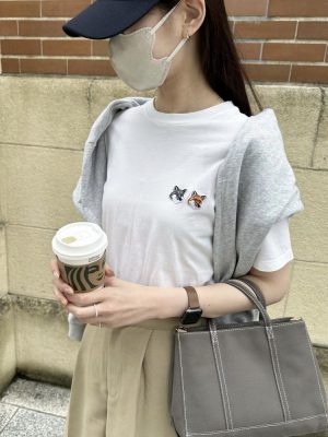 Tシャツ 半袖 MAISON KITSUNÉ メゾンキツネ フォックスヘッド ブラック ホワイト ロゴ Tシャツ 半袖 メンズ レディース