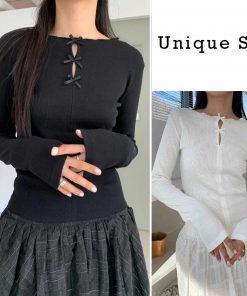 Unique SEI ユニークセイ 長袖Tシャツ おしゃれ カジュアル トップス 日常使い 春秋向け トレンド ホワイト ブラック