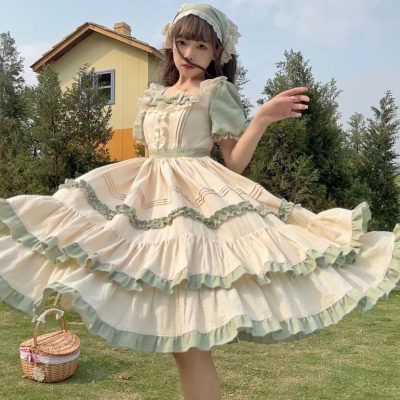 ゴスロリ ワンピース 単品 ロリィタ 半袖OP Lolita ロリータ コスプレ 洋装田園風op 日常服ゴス レディース