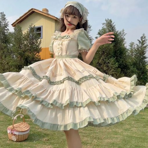 ゴスロリ ワンピース 単品 ロリィタ 半袖OP Lolita ロリータ コスプレ 洋装田園風op 日常服ゴス レディース
