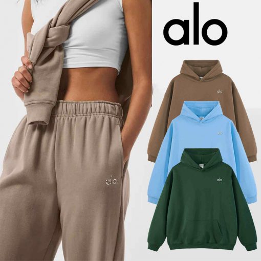 Alo Yoga アロヨガ パーカー 3D logo フィットネス トレーニング 春秋 ヨガ フード付き トップス ランニング スウェット スポーツ 長袖 レディース ブラウン ブルー グリーン