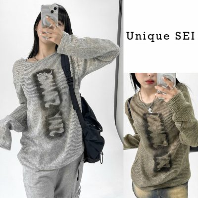 ニットセーター Unique SEI クルーネックニット おしゃれ カジュアル 冬物 トップス 日常使い トレンド グレー カーキ