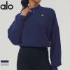 Alo Yoga アロヨガ パーカー レディース ハーフジップ スウェット ランニング トレンドデザイン カジュアルウェア リラックスフィット 春秋 ネイビー グレー