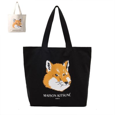 MAISON KITSUNE メゾンキツネ トートバッグ 狐のイラスト おしゃれ バッグ カジュアル デイリー ショッピング 旅行 人気 ホワイト ブラック