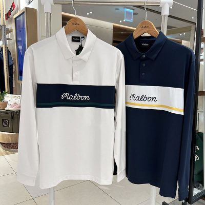 MALBON GOLF マルボン ポロシャツ 長袖 カジュアル ゴルフウェア 吸汗速乾 春秋スタイル ホワイト ネイビー 2色