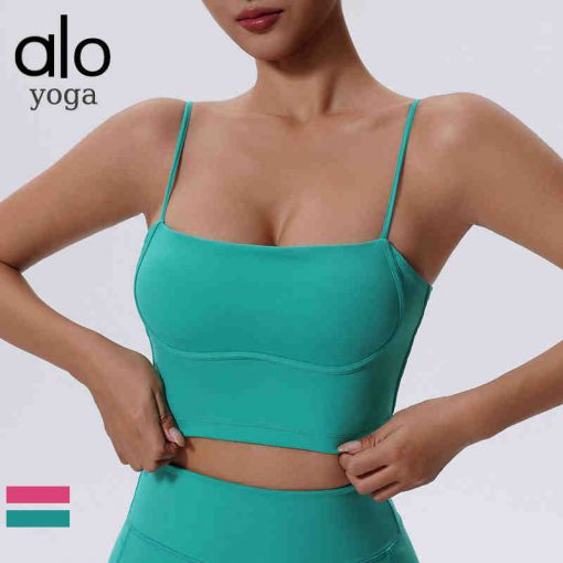 Alo Yoga アロヨガ ライトサポート スポーツブラ 揺れない クロスバック サポートブラ ヨガウェア 美胸 サポート力抜群 サポートブラ ヨガ ランニング ジョギング ダンス グリーン ピンク