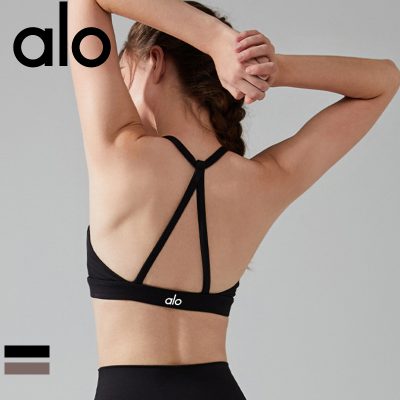 Alo Yoga アロヨガ ライトサポート スポーツブラ 揺れない クロスバック サポートブラ ヨガウェア 美胸 サポート力抜群 サポートブラ ヨガ ランニング ジョギング ダンス ブラウン ブラック