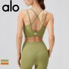 Alo Yoga アロヨガ ライトサポート スポーツブラ 揺れない クロスバック サポートブラ ヨガウェア 美胸 オレンジ グリーン