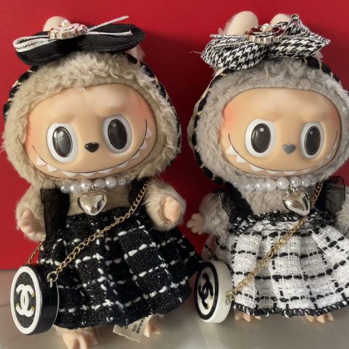 LABUBU ぬいぐるみ 服 かわいい ドール服 かわいいドール服 おしゃれな衣装 可愛い シャネル風 チェック柄