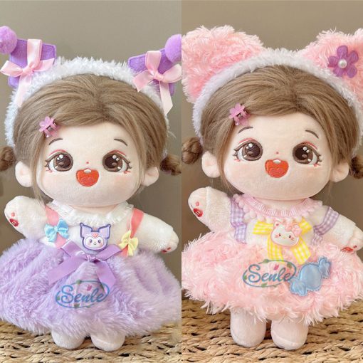 20cm 綿花の人形 コットンドール 服 ワンピース カチューシャ ぬいぐるみ 服かわいい男の子 女の子