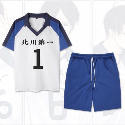 バレーボール ユニフォーム 上下セット 番号1番 Tシャツ+パンツ 北川第一中学影山飛雄ユニフォーム半袖ジャージ岩泉一ボール 人気商品 コスプレ衣装