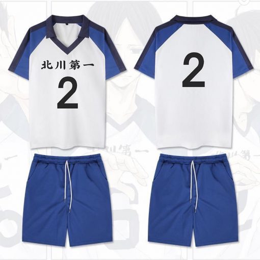 バレーボール ユニフォーム 上下セット 番号2番 Tシャツ+パンツ 北川第一中学影山飛雄ユニフォーム半袖ジャージ岩泉一ボール 人気商品 コスプレ衣装