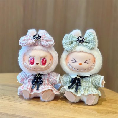 LABUBU ぬいぐるみ 服 ぬいぐるみ かわいいドール服 リボン付き おしゃれな衣装 洋服 可愛い ブラック ホワイト グリーン ピンク