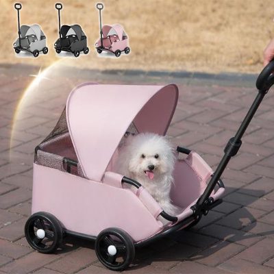 小型犬 猫 折りたたみ式 ベビーカー コンパクトサイズ 簡単収納 外出用 軽い 便利 ペットカート 車輪付き犬キャリア ペットトラベル ピンク ブラック グレー