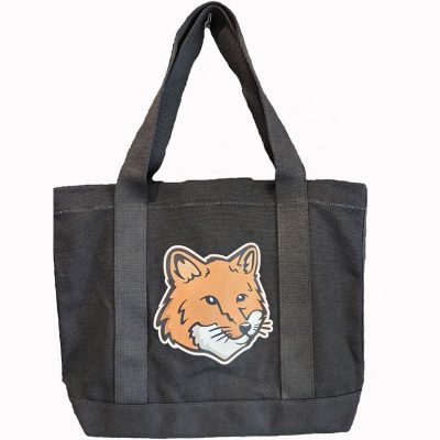 MAISON KITSUNE メゾンキツネ トートバッグ 狐のイラスト 大容量 おしゃれ バッグ カジュアル デイリー ショッピング 旅行 人気 ブラック 個性派