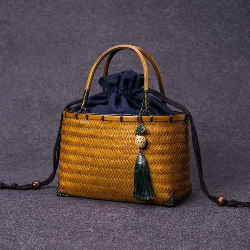 竹細工 新品 茶道収納バッグ 古風便攜 竹編バッグ ハンドバッグ 手作工芸品