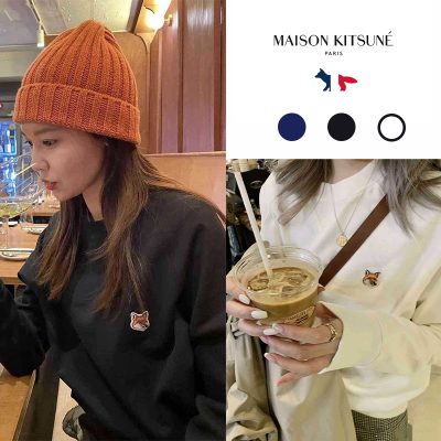 MAISON KITSUNÉ メゾンキツネ フォックスヘッドロゴ ロンT 長袖 スウェット メンズ レディース ブラック ホワイト ネイビー