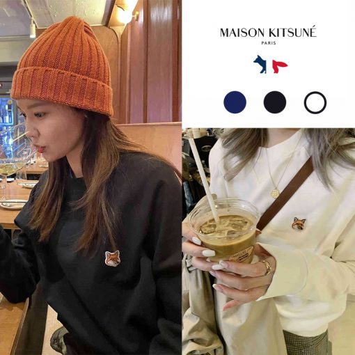 MAISON KITSUNÉ メゾンキツネ フォックスヘッドロゴ ロンT 長袖 スウェット メンズ レディース ブラック ホワイト ネイビー